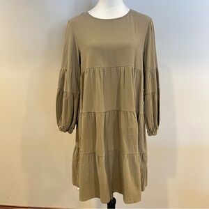 Miss‎ Sparkling long sleeve a-line Olive Tiered mini Dress size extra large